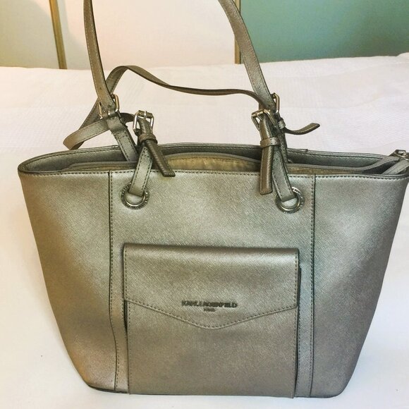 KARL LAGERFIELD PARIS SILVER SHOULDER BAG- NWOT - Picture 1 of 4